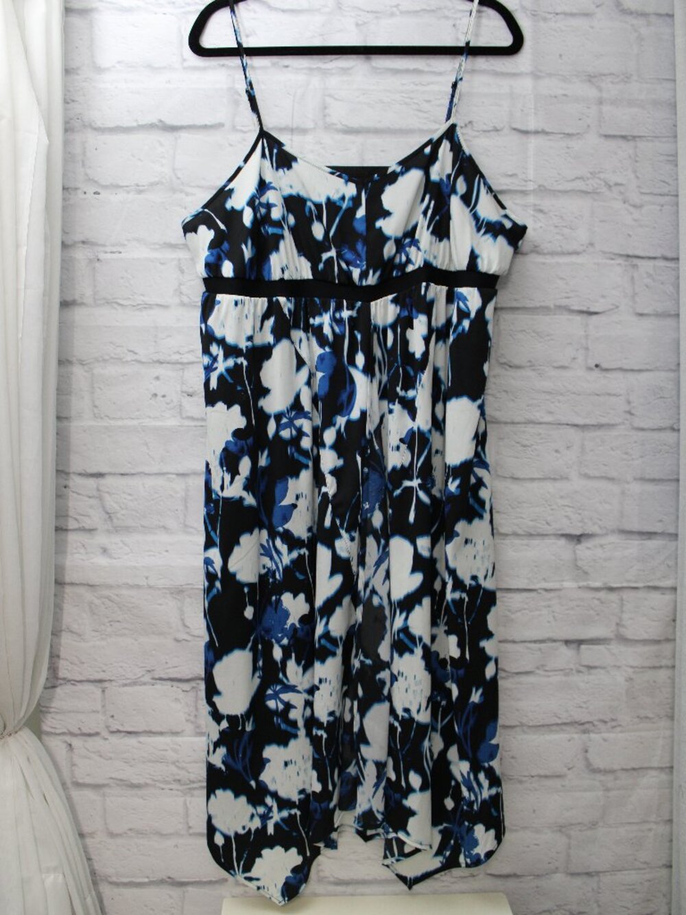 Simply Vera XL Bold Blue Black Floral Midi Dress Summer Wedding Vibrant Elegant